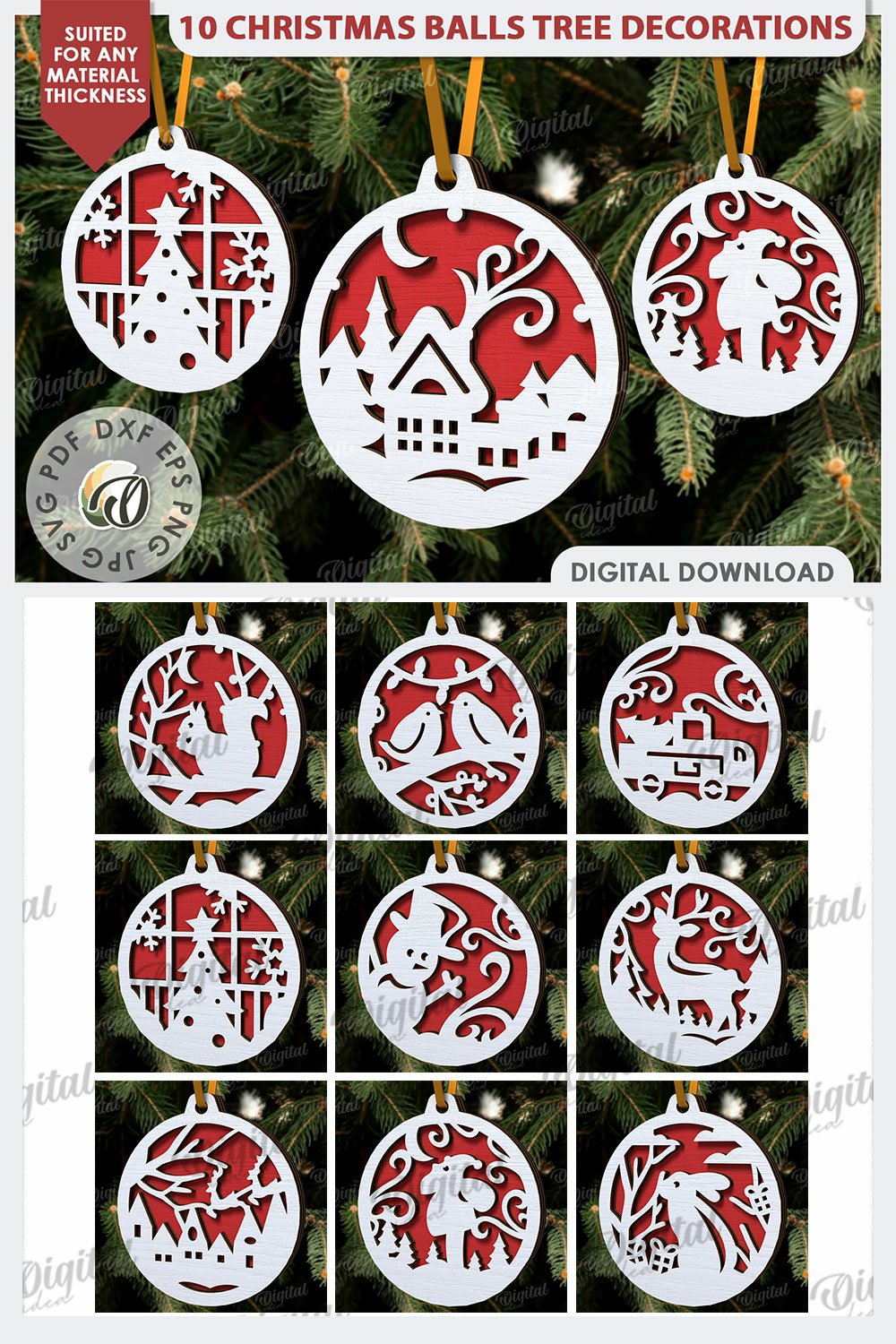 Christmas Tree Decorations Laser Cut Bundle. Tree Balls SVG