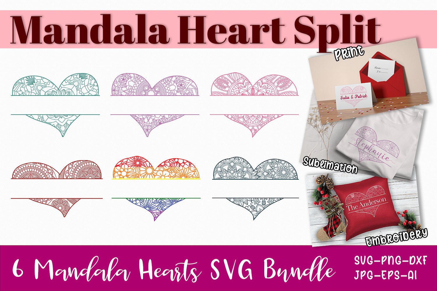Mandala Heart Split Bundle SVG Cut Files