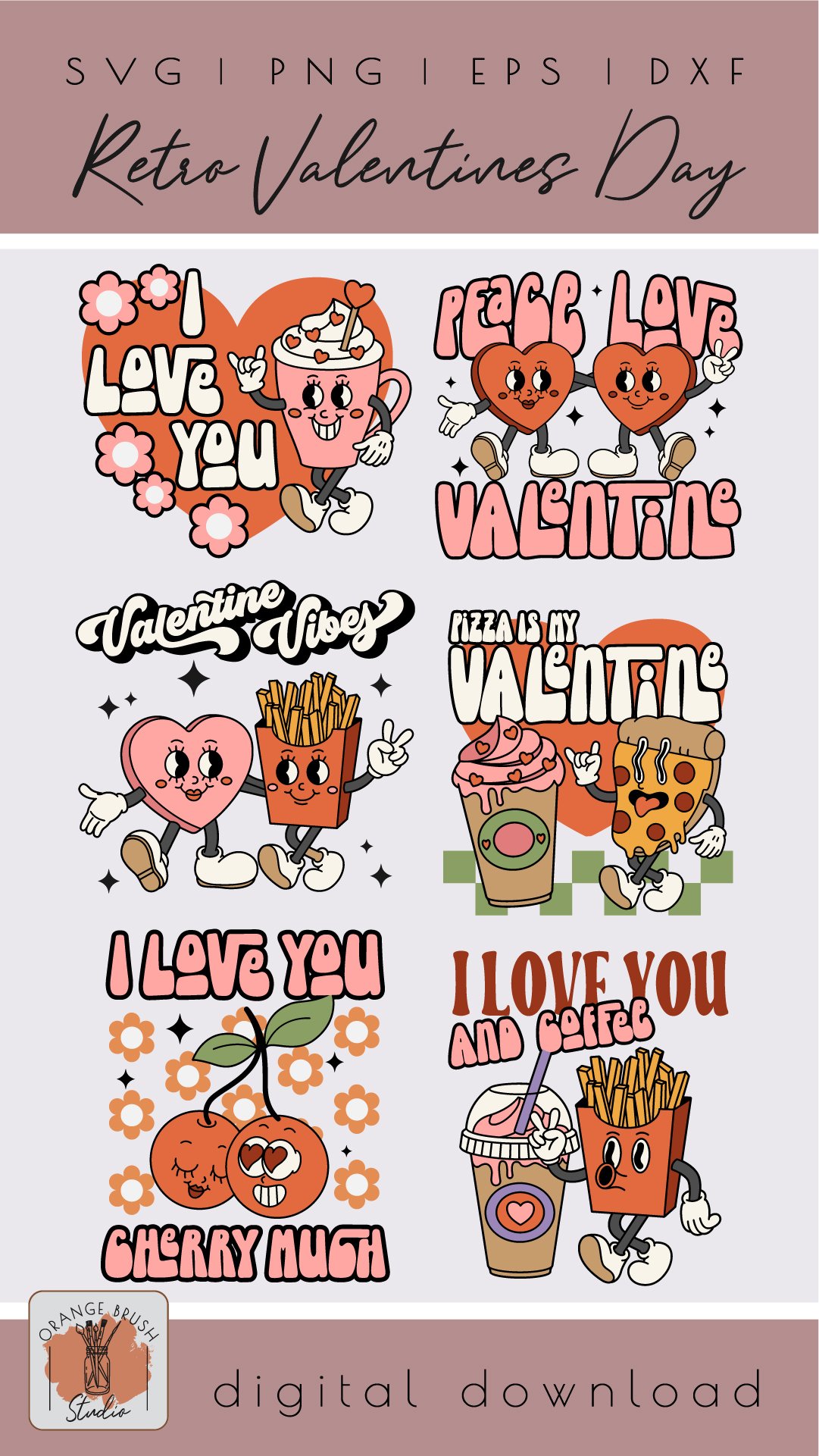 Retro Valentines Day SVG Bundle 6 Designs I Love You SVG