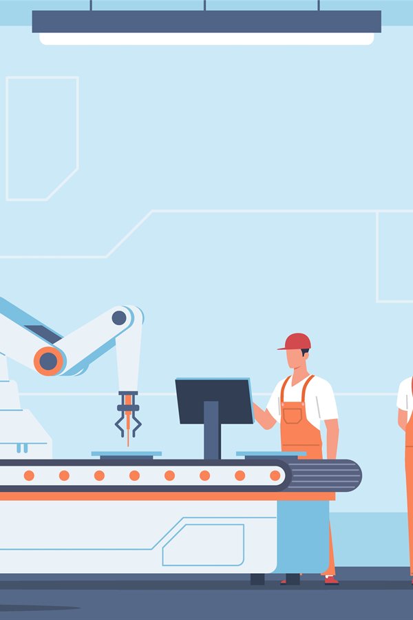 Automatic lines employees. Manufacturing process in factory