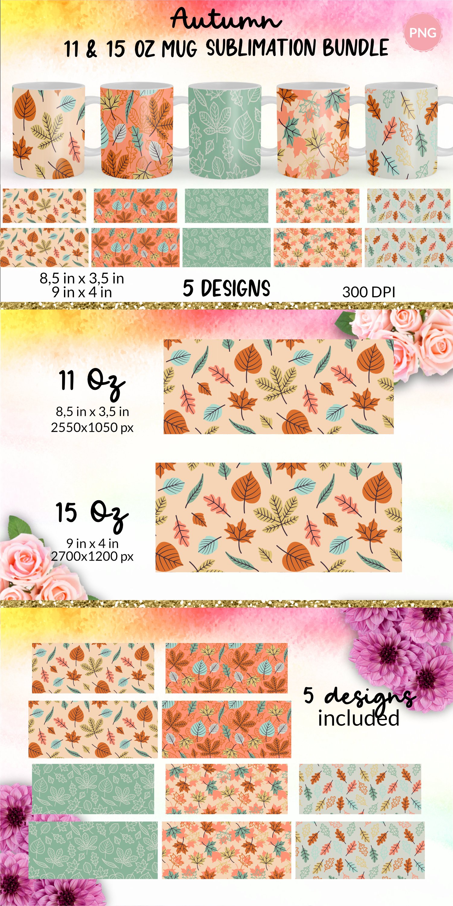 Fall mug wrap sublimation design bundle Coffee mug png