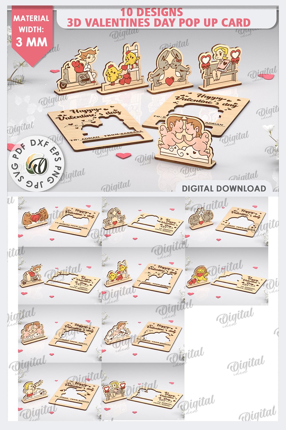 3D Valentines Day Pop Up Cards Laser Cut Bundle. Love SVG