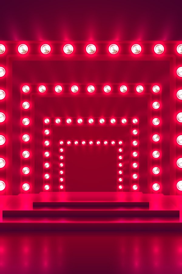 Retro show stage with light frame decoration. Game winner ca