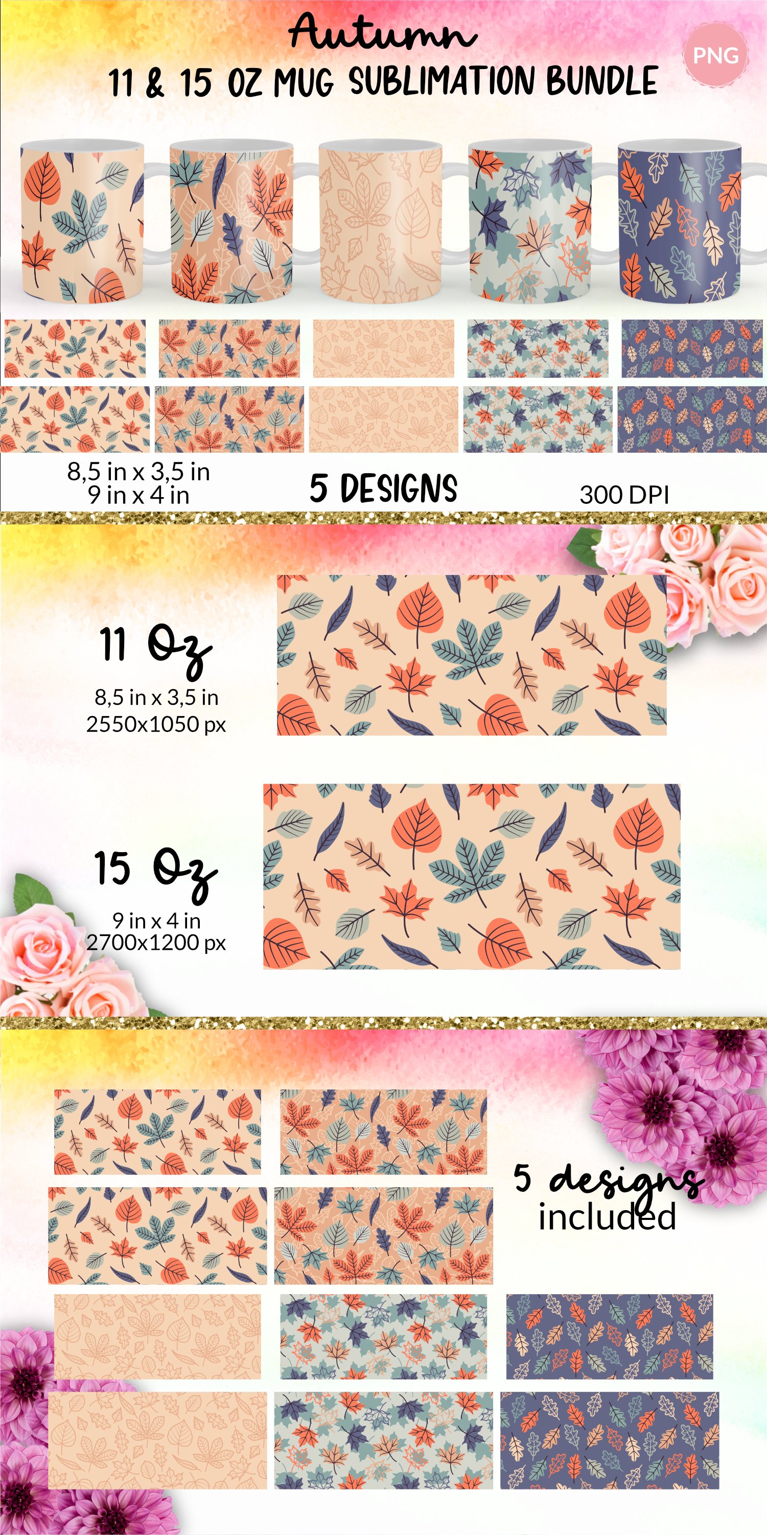Fall mug wrap sublimation designs bundle Mug printing png