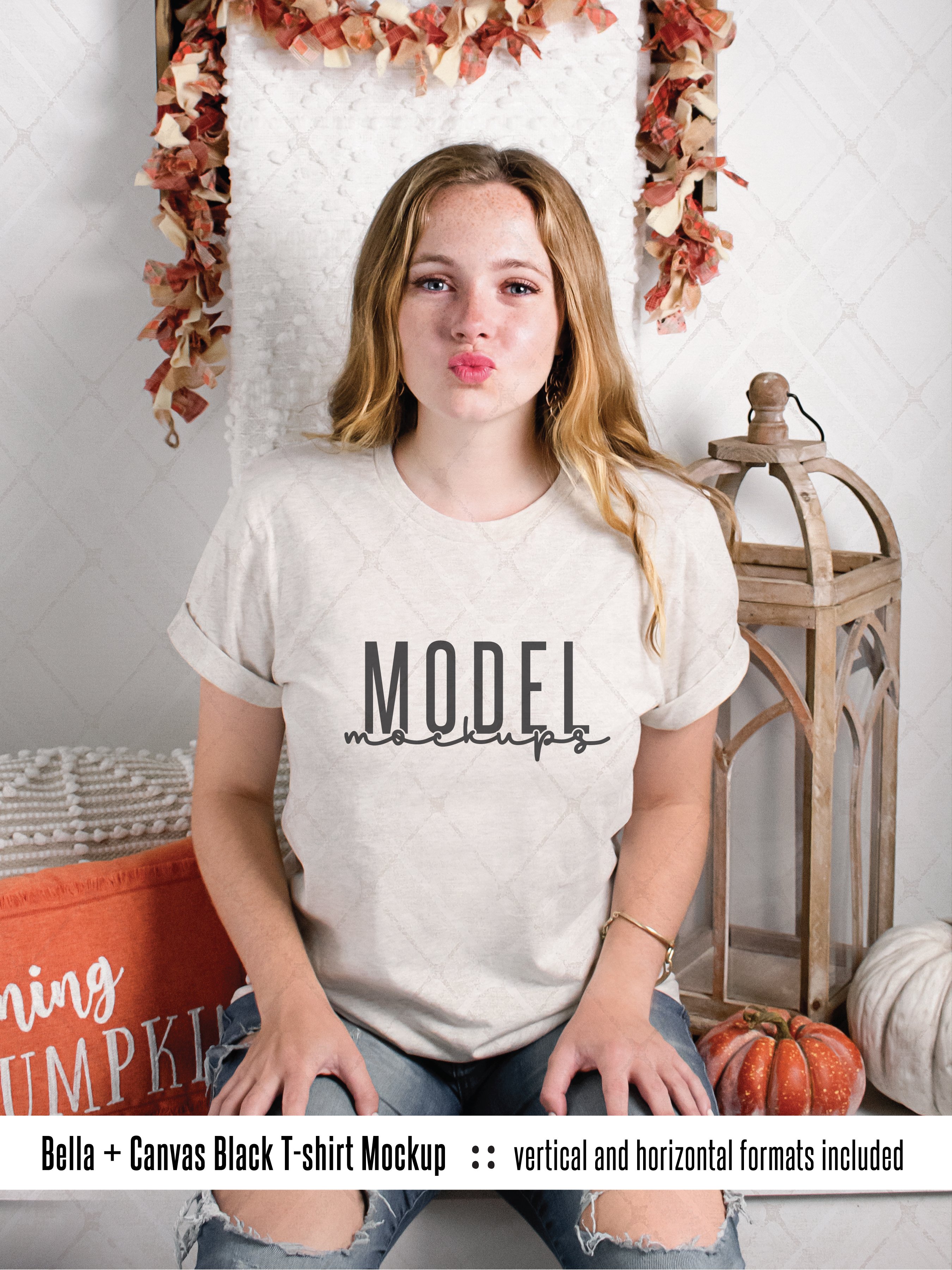 Bella Canvas 3001 Heather Natural tshirt mockup for Fall