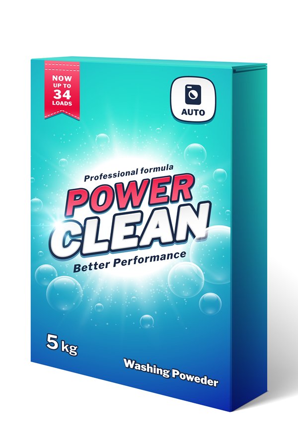 Laundry detergent, washing poweder product box vector templa