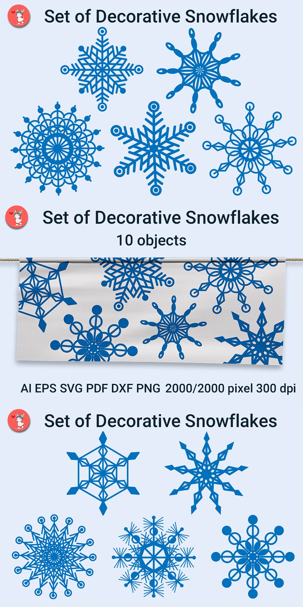 Set of Decorative Snowflakes