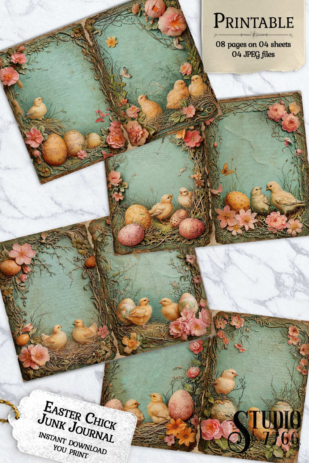 Grunge Easter Chick Junk Journal Pages