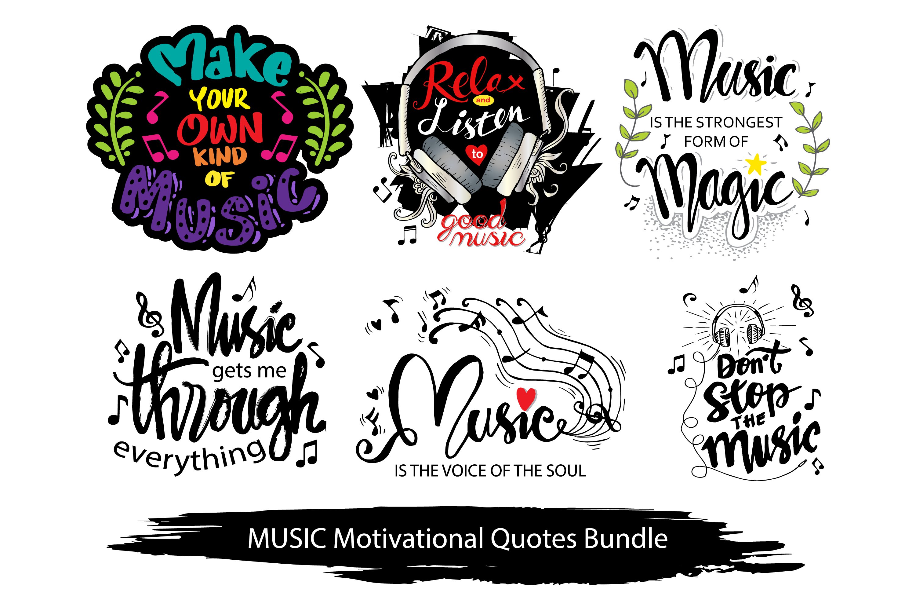 Music motivational quotes bundle. (953051) | Hand Lettered | Design Bundles