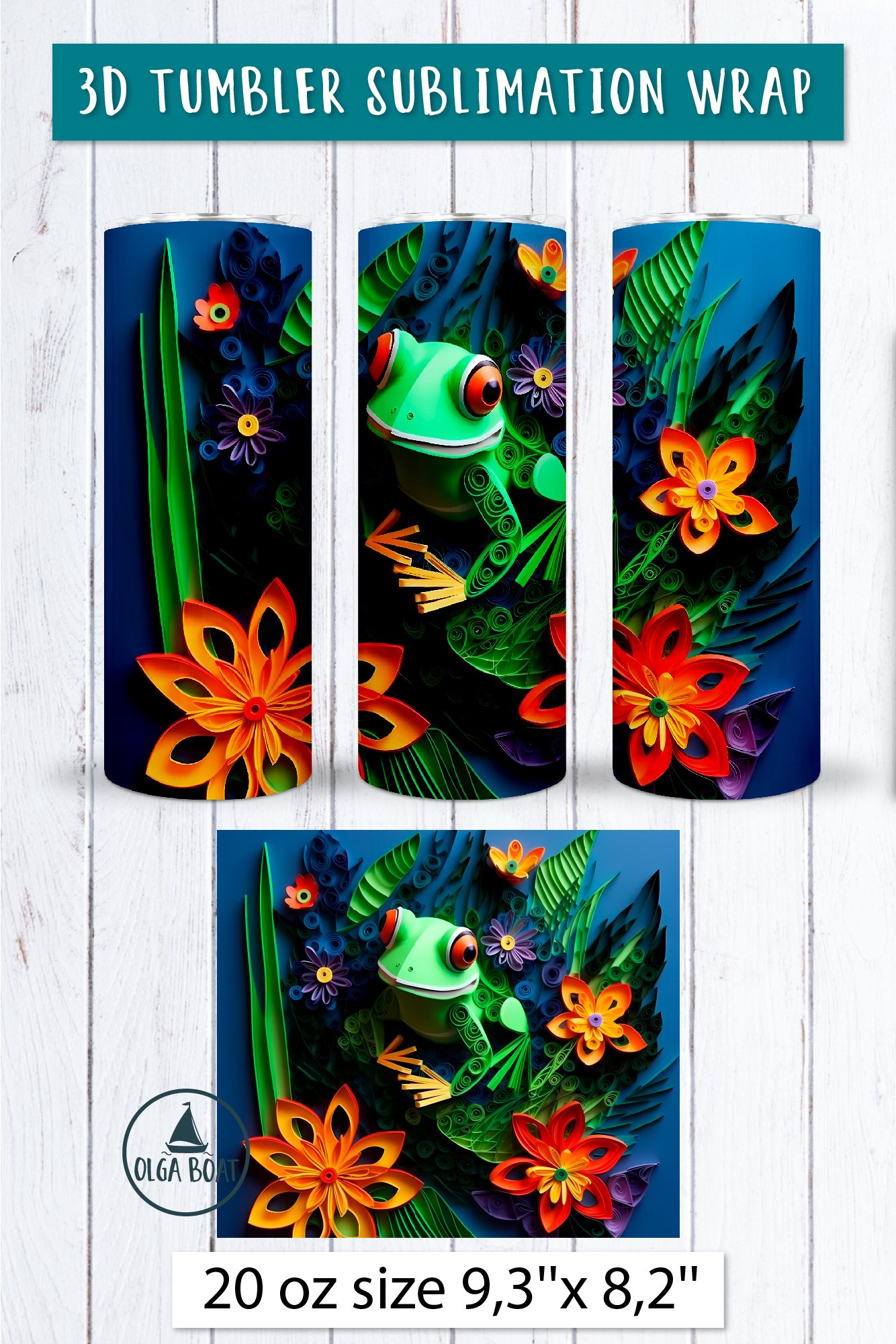 3d Frog tumbler wrap sublimation