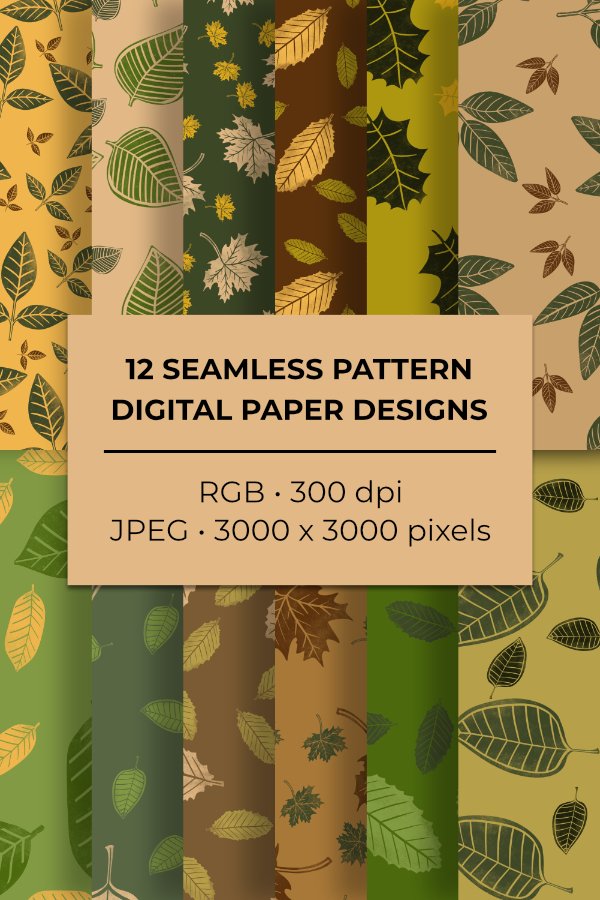 12 seamless Autumn art pattern digital papers