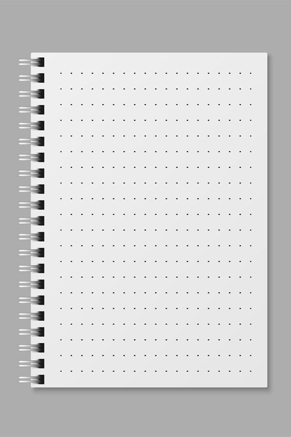 Realistic line notobooks. Blank padded sketchbook with dots