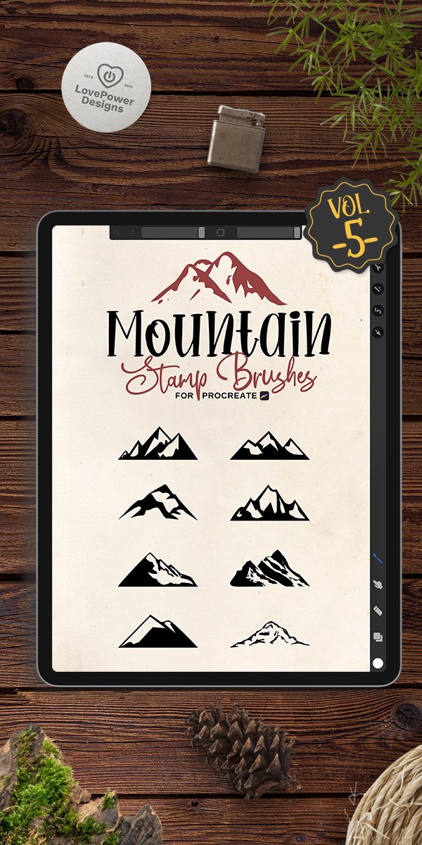 Procreate Stamp Brushes | 9 Mountain Brushes for (1003711)