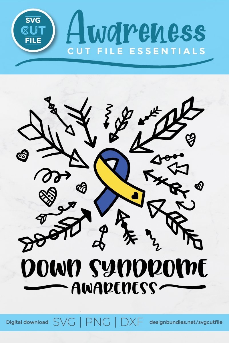 Down Syndrome Awareness svg - Arrows & Blue Yellow Ribbon