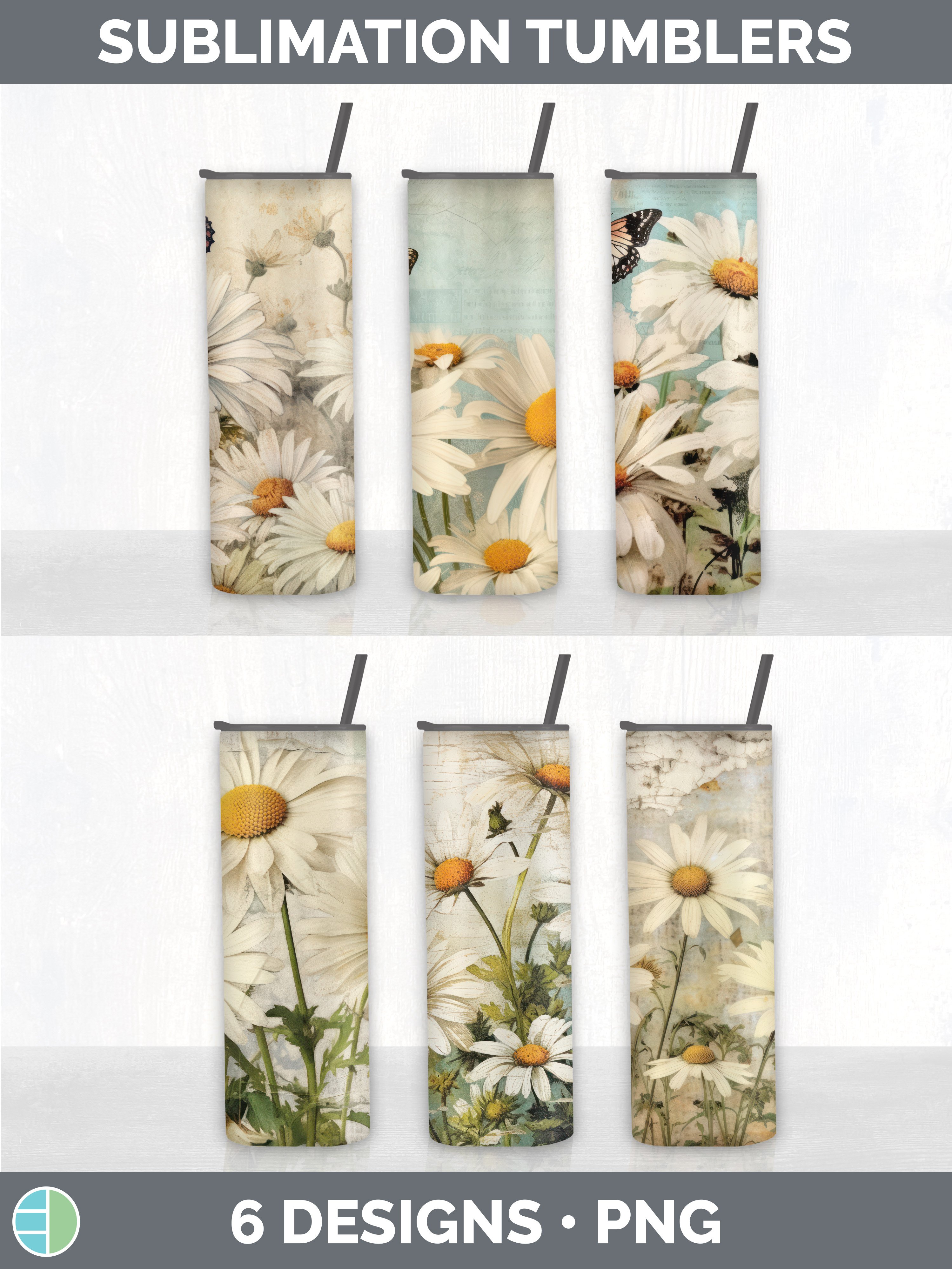 Vintage Daisy Flowers Tumbler | Sublimation 20 oz Skinny Tum