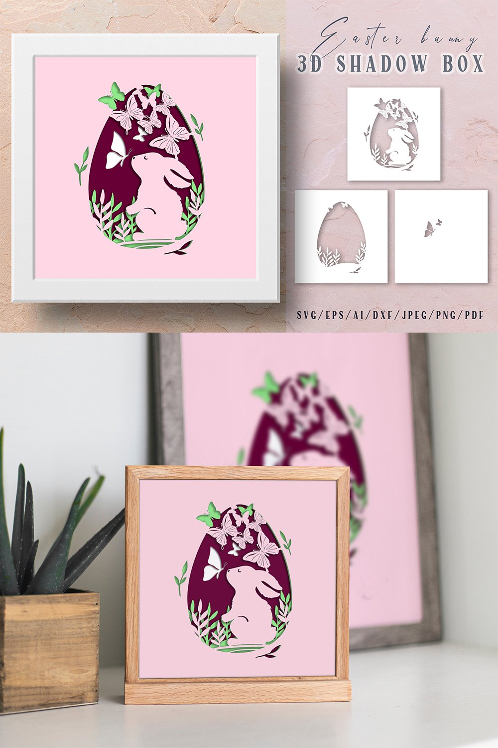 Easter bunny 3D Shadow Box - Papercut - Easter eggs SVG