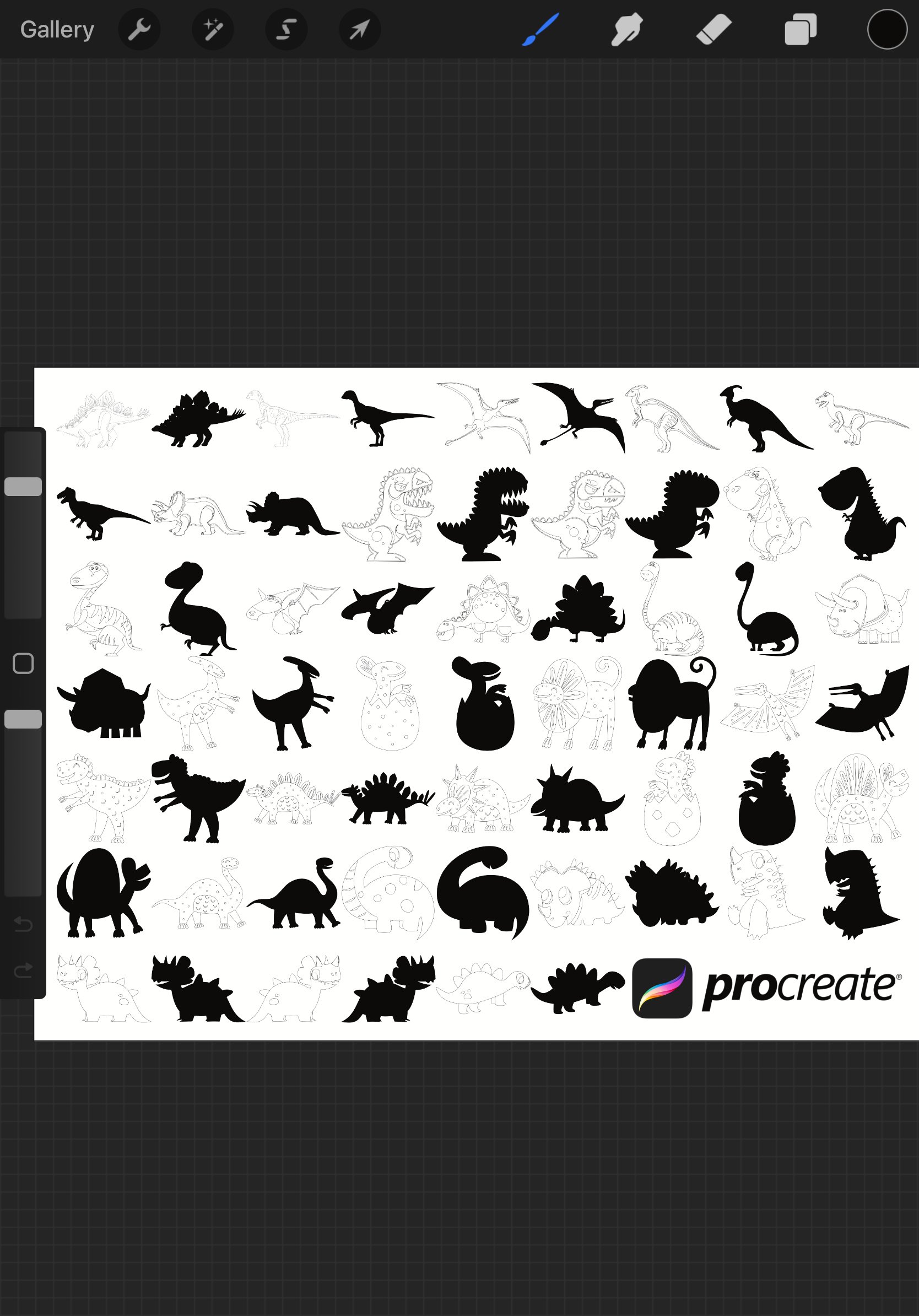 Cartoon Dinosaurs Outlines & Silhouettes Set 5 Procreate