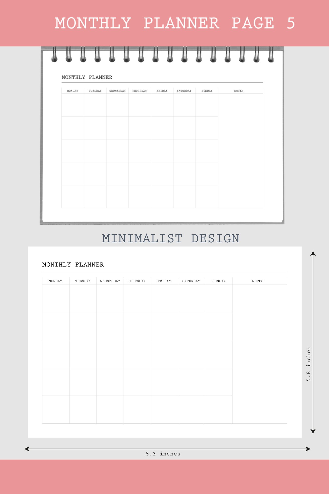 Monthly planner bullet journal page printable A5 (1233997)