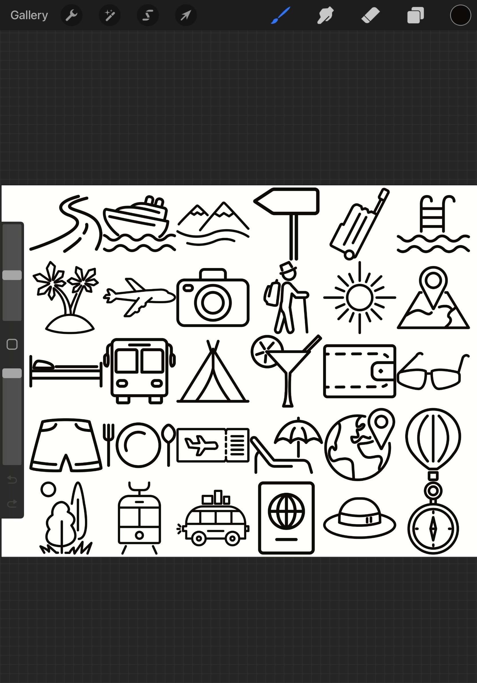Vacation Holiday Icons Set 1 Procreate Brush Stamps, 30 Icon