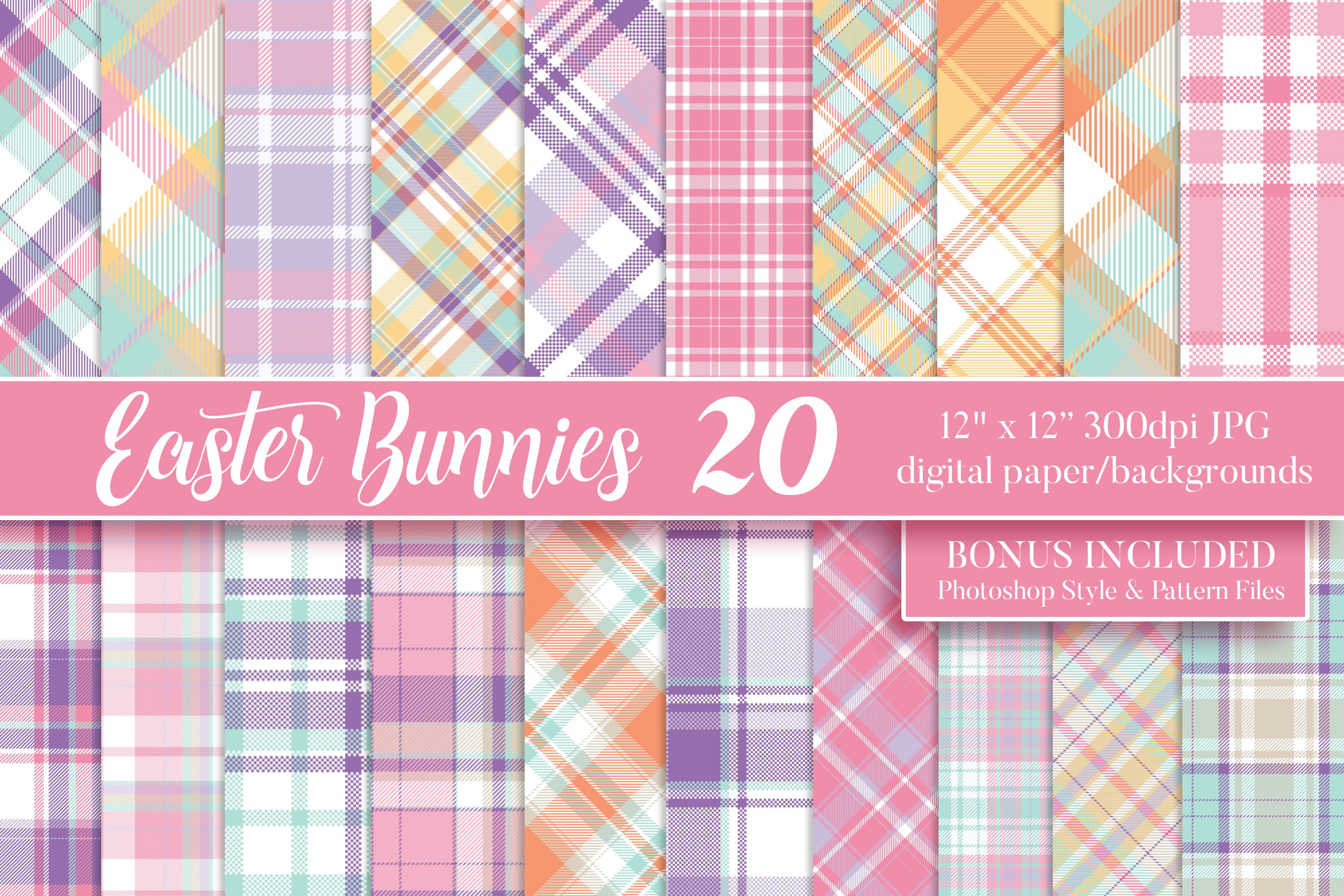 Easter Bunnies 12x12 inch Plaid Paper Backgrounds