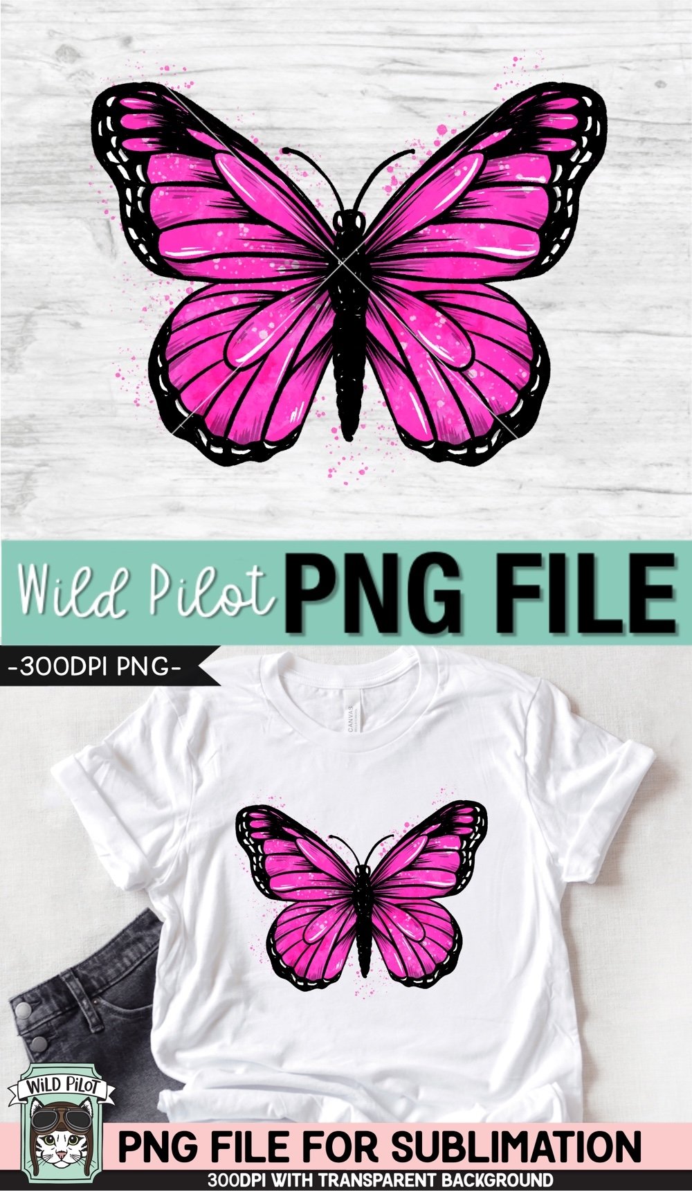 Monarch Butterfly Sublimation PNG, Breast Cancer Awareness