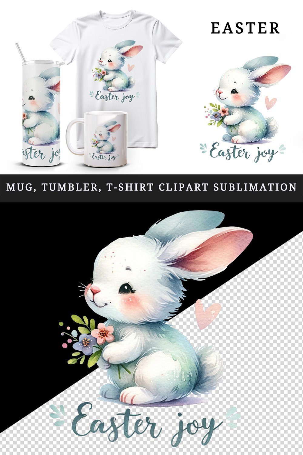 Easter bunny tumbler mug wrap clipart sublimation design png