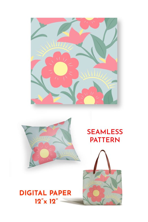 Digital paper pink flowers , seamless pattern (812971)