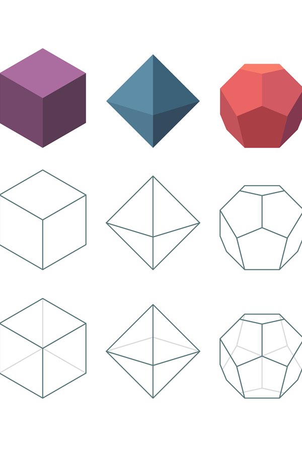 Platonic solid. Geometrical 3d object shapes vector collecti