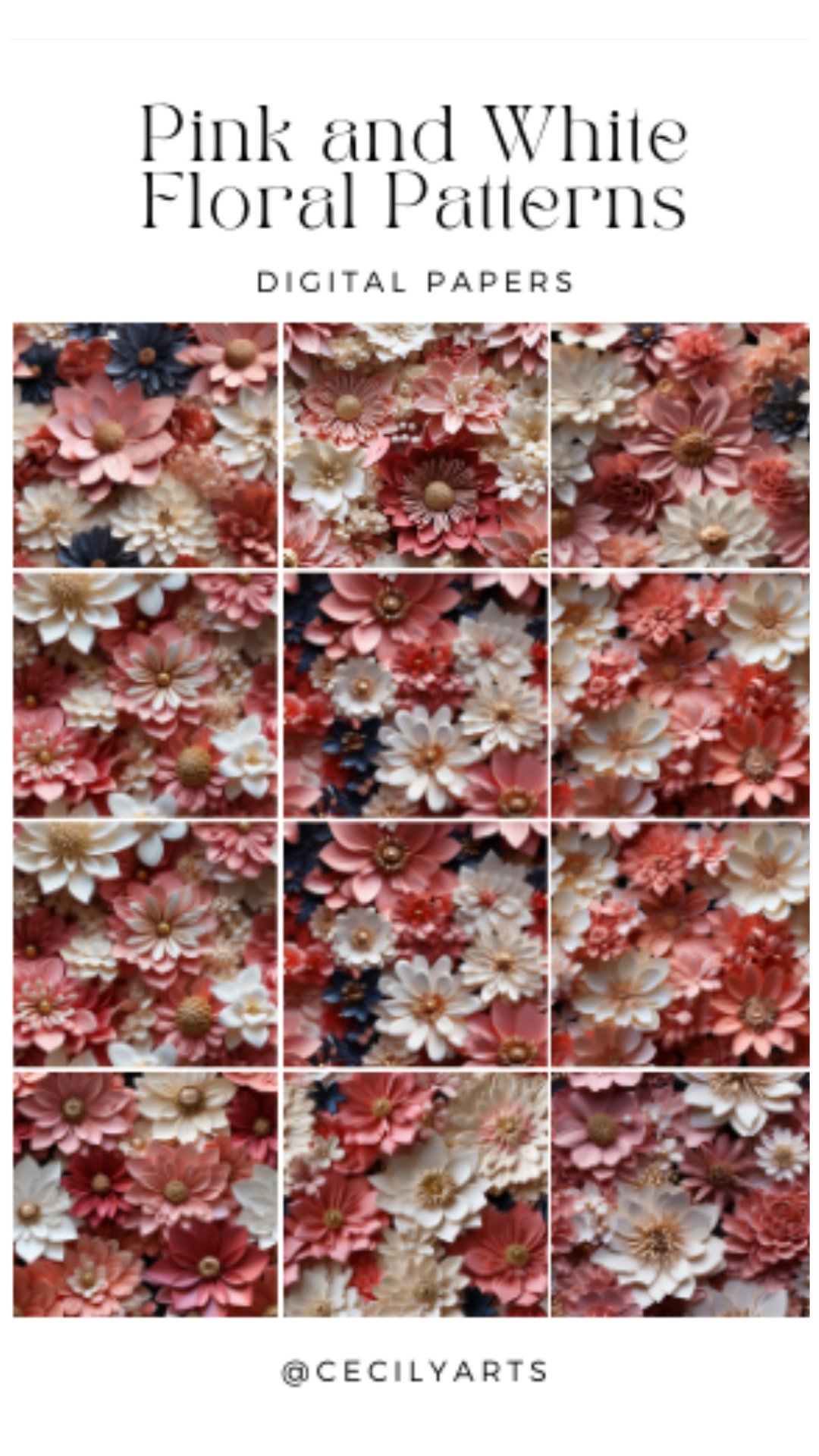 15 3D Pink and White Floral Pattern Background