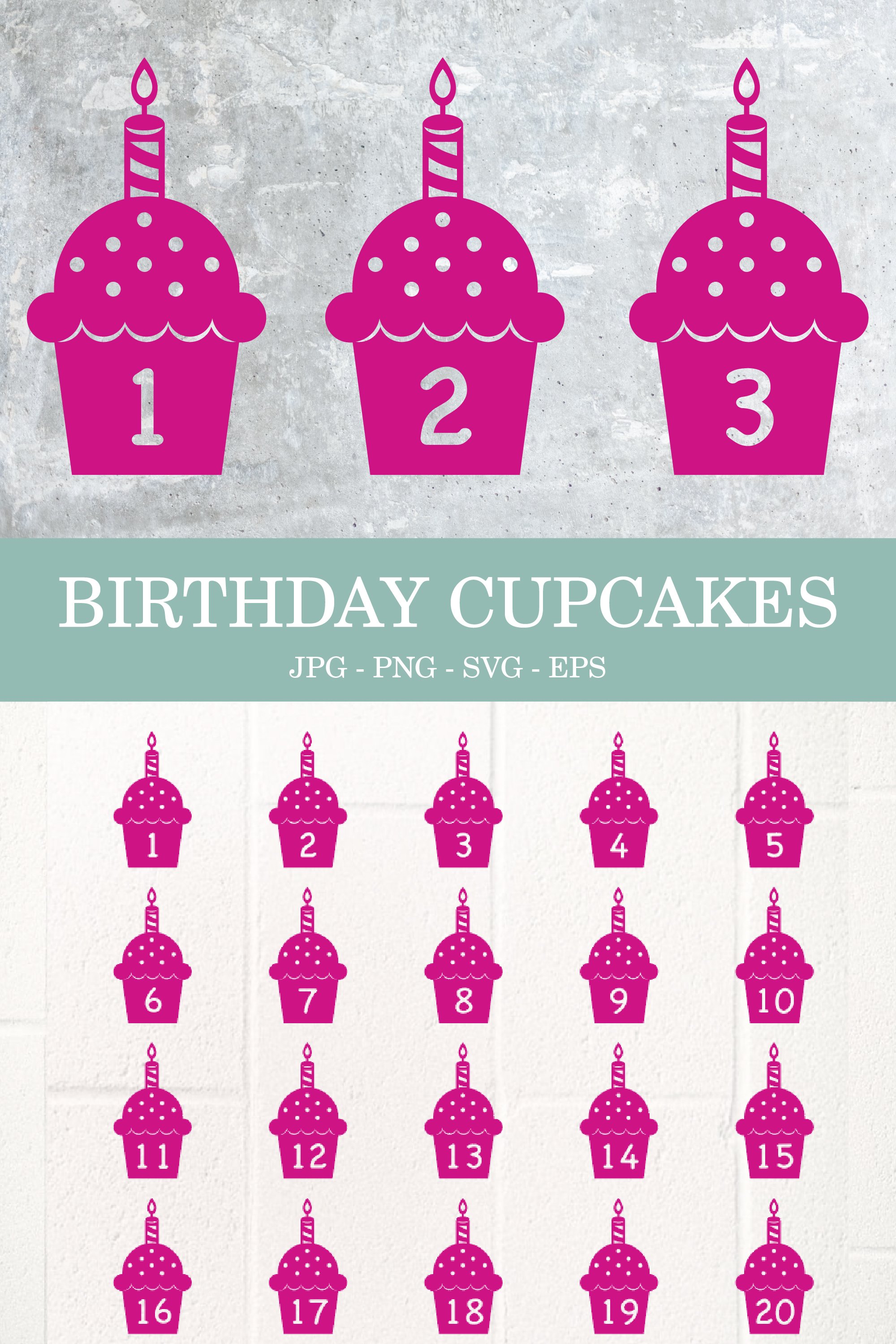 20 Birthday Cupcakes cut files, silhouette cake, laser cut