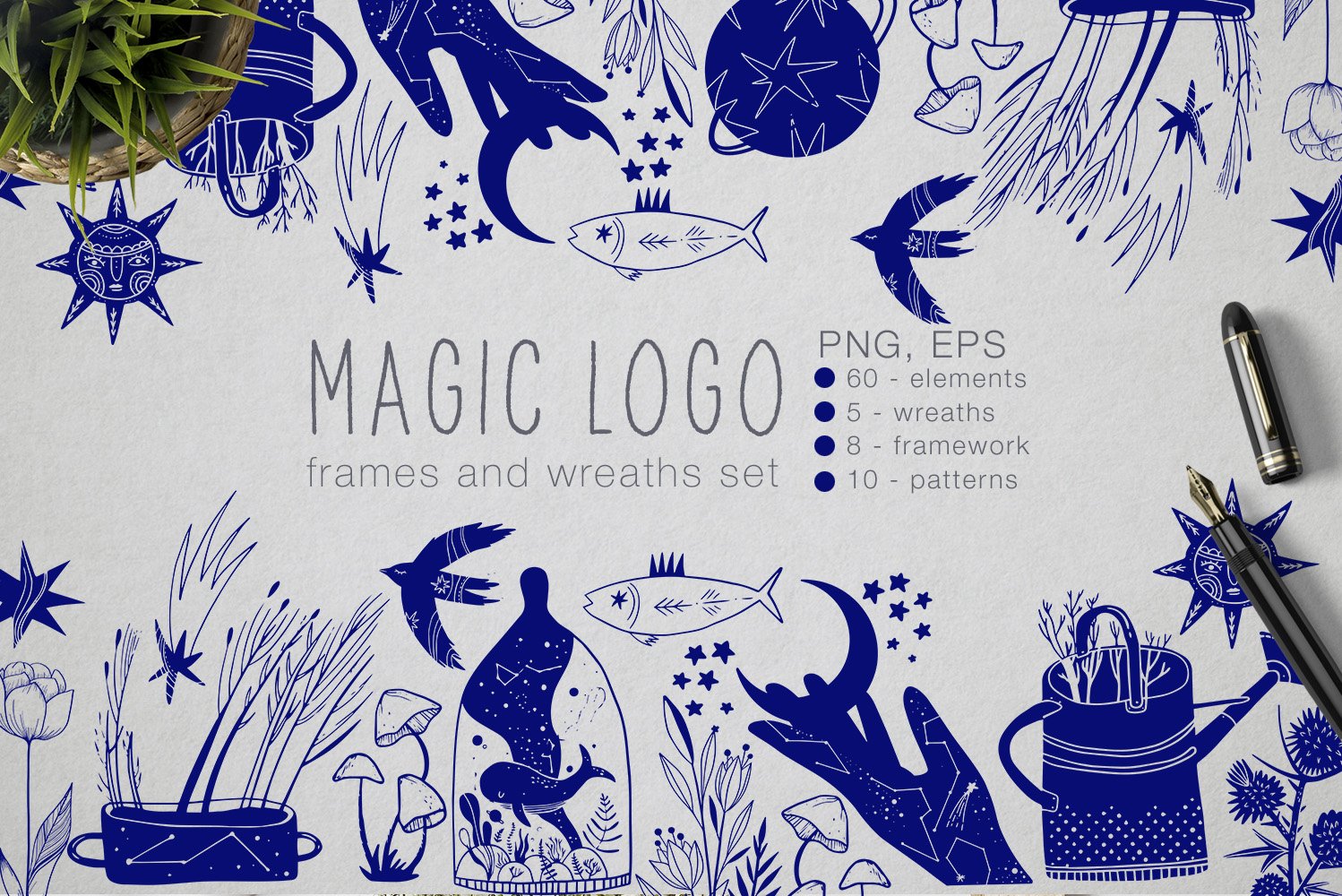 Magic logo frames and wreaths set (876931)