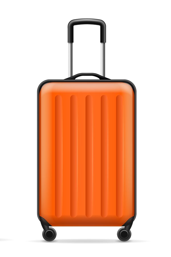 Realistic luggage bags. Modern travel plastic bags different