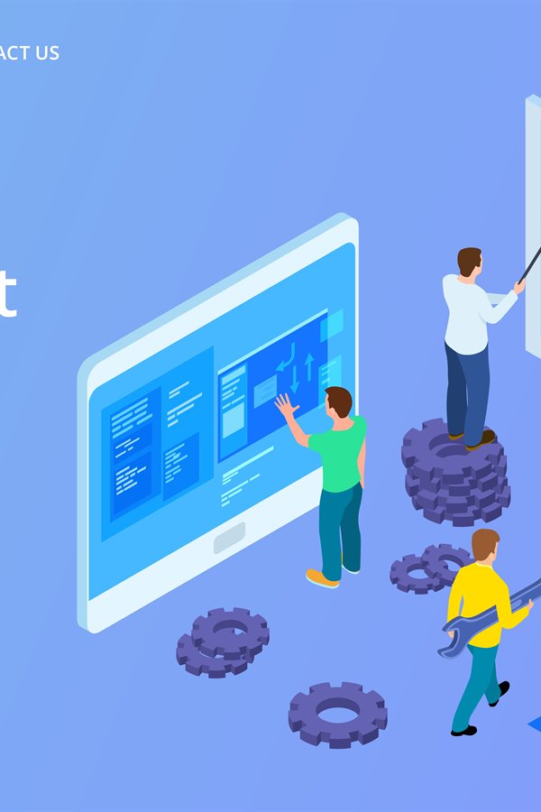 Front end development. Isometric interface development landi