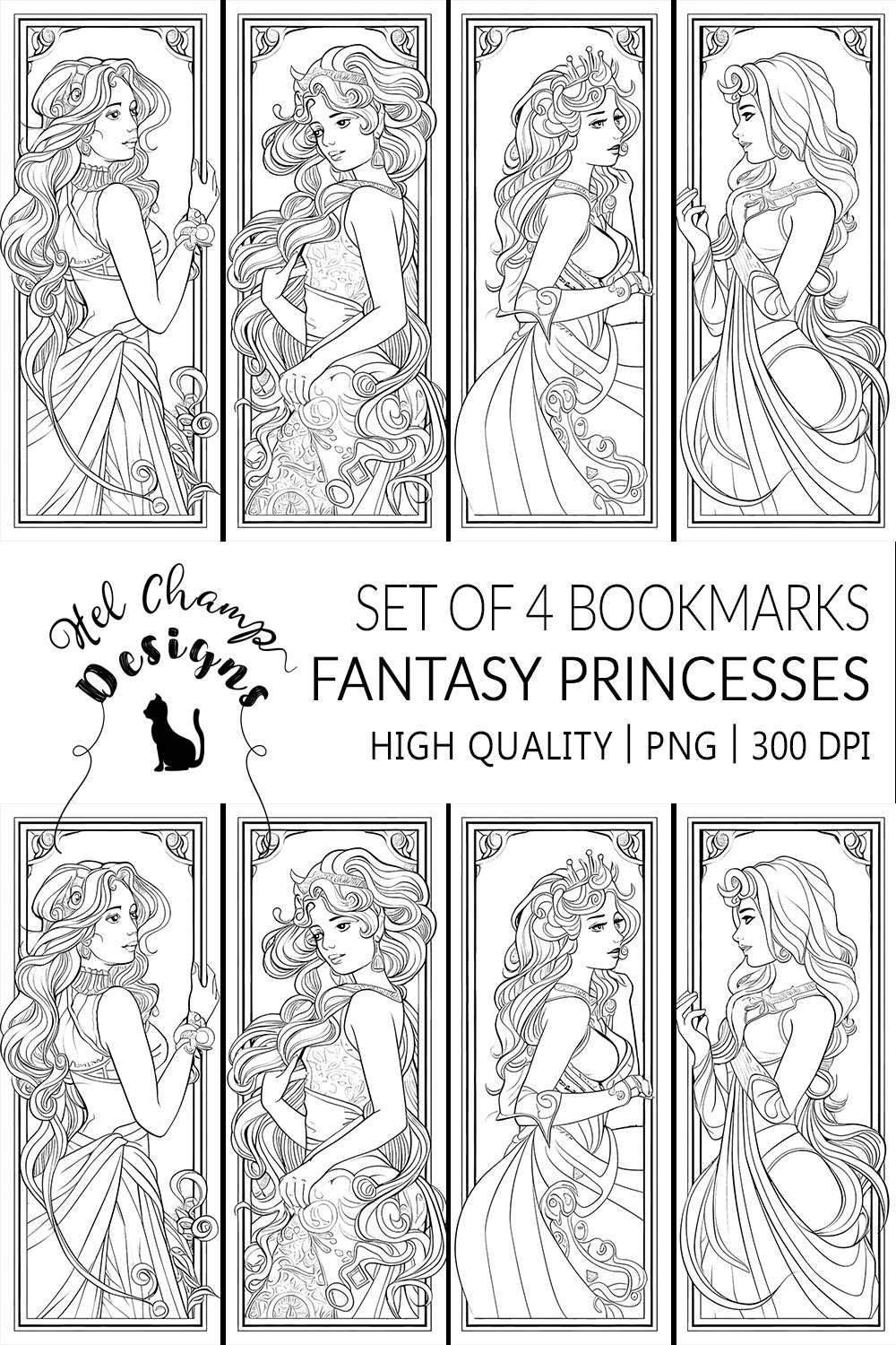 Coloring bookmarks fantasy princess sublimation
