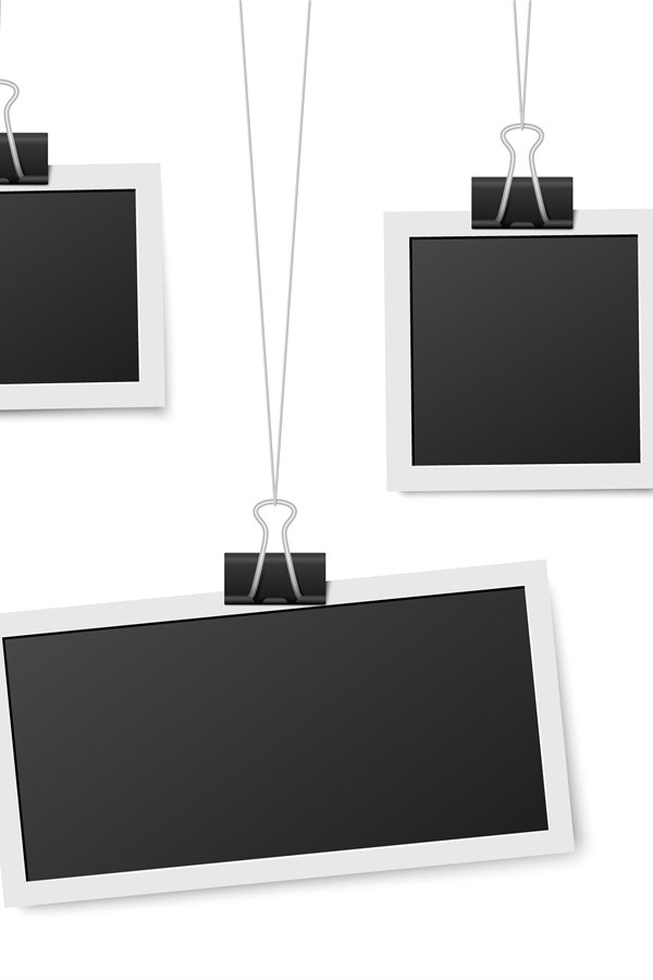 Frames hang on clips. Photo frame hanging, photos clothespin