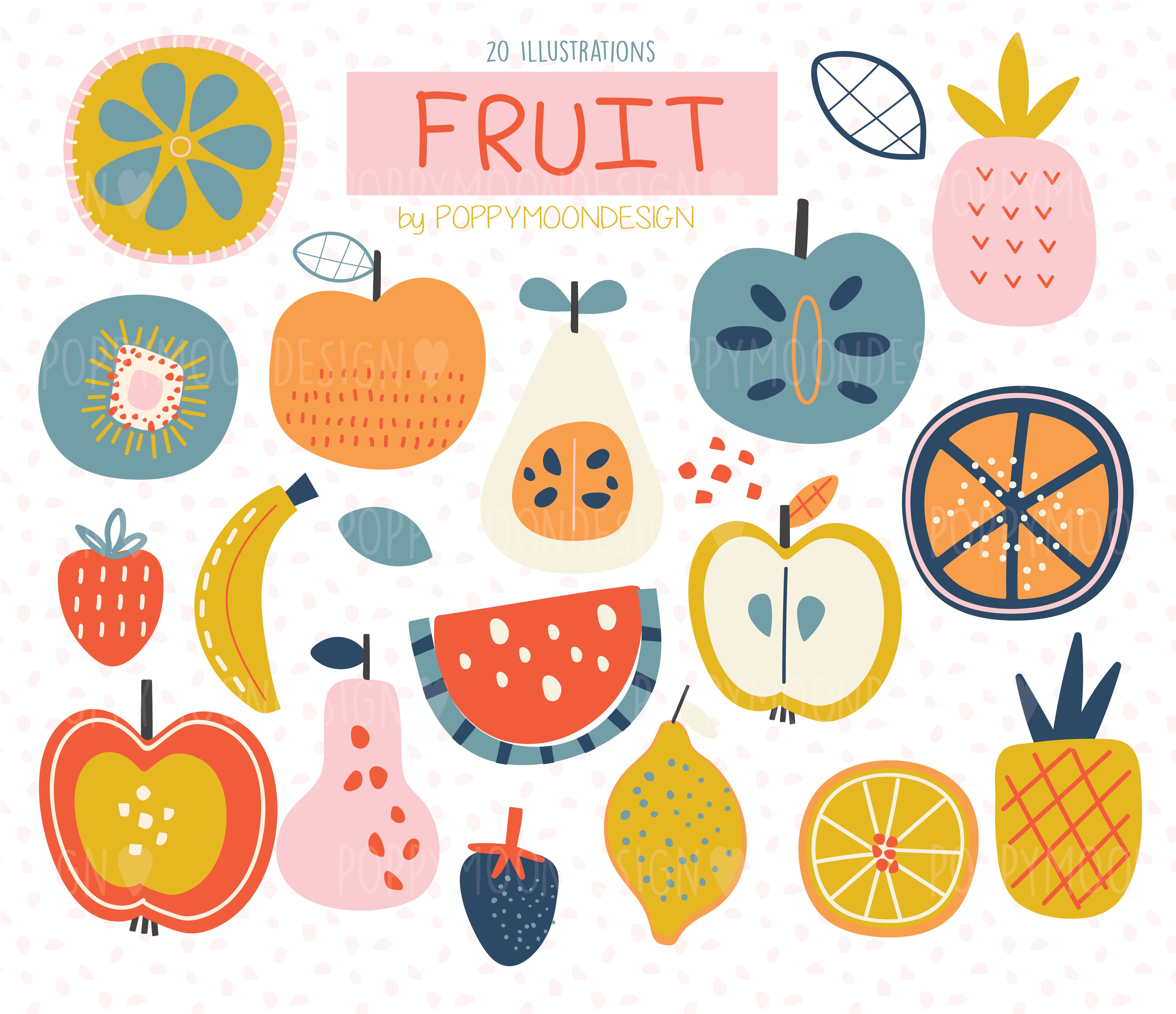 Fruit clipart and paper set