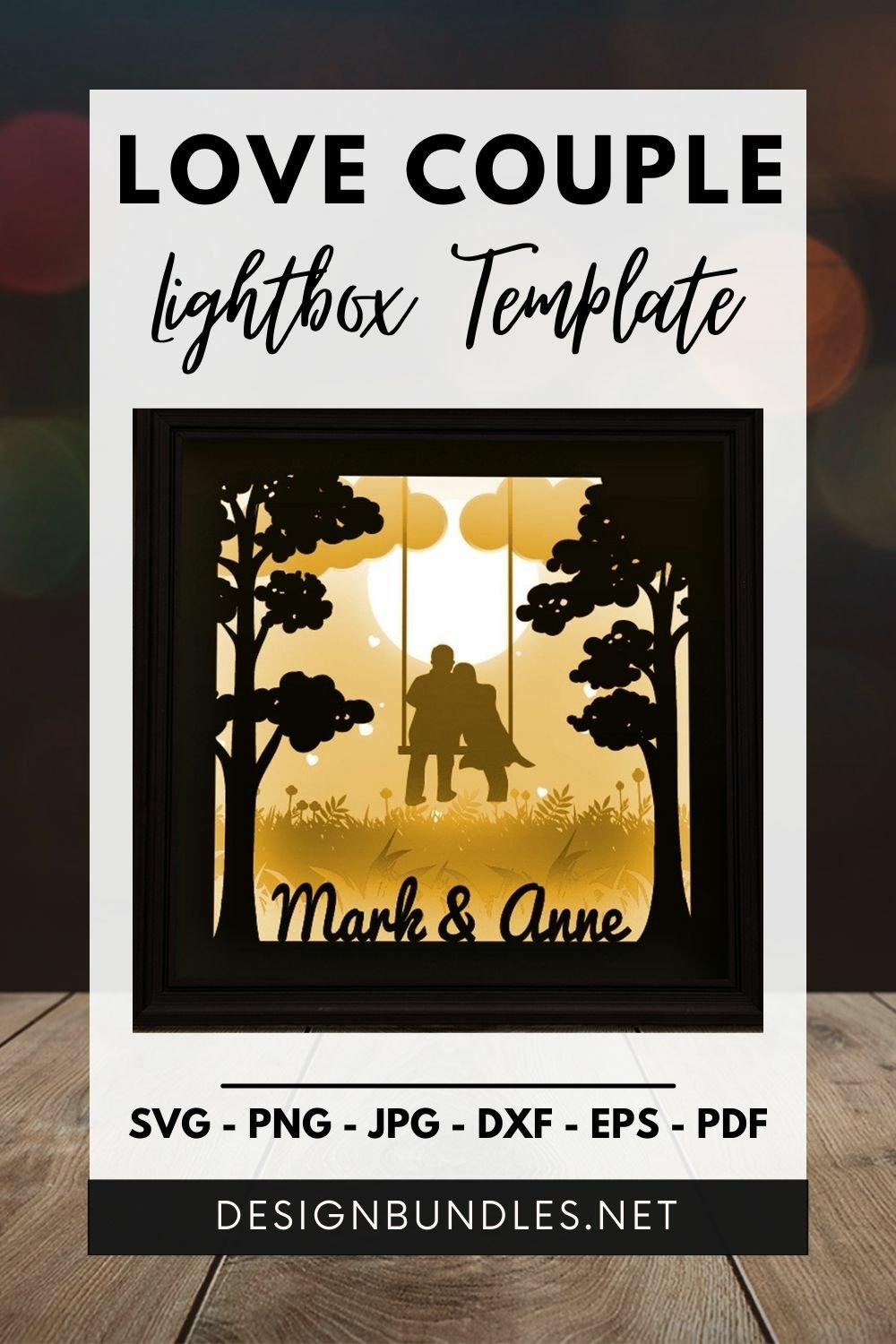 Customizable Love Couple Paper Cut Light Box Template SVG