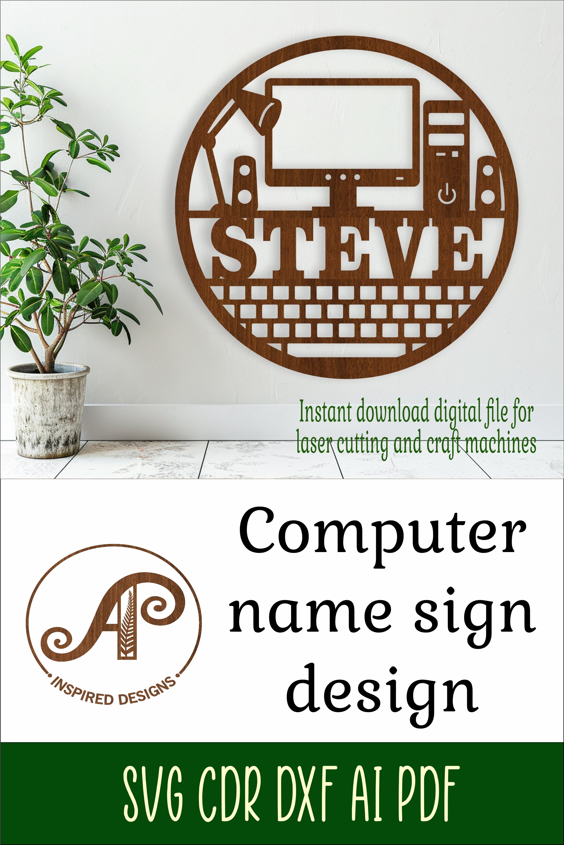 Computer name wall art sign, SVG file
