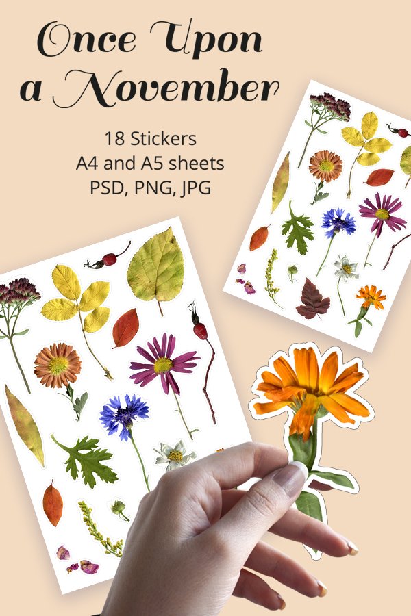 Fall flowers, herbs and leaves printable stickers (1033987)