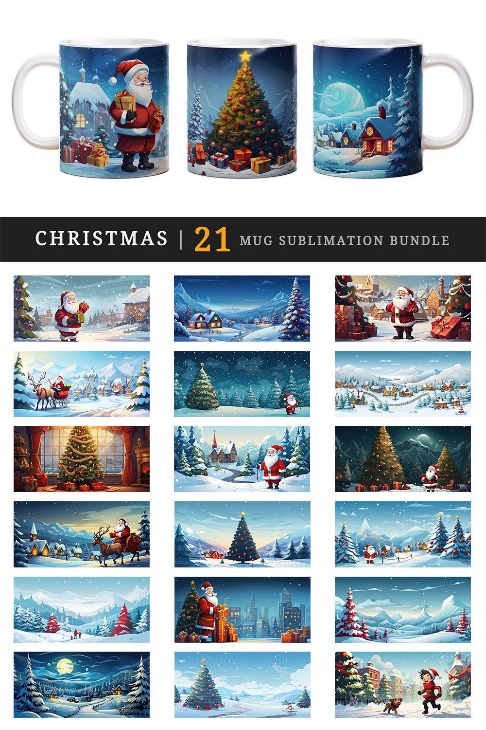 Christmas mug cup wrap sublimation printable designs bundle