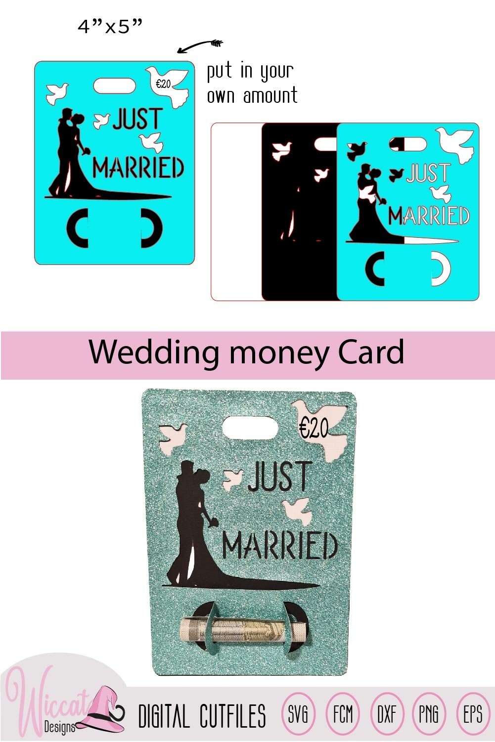 Couple wedding money card svg 3D Just married money card svg