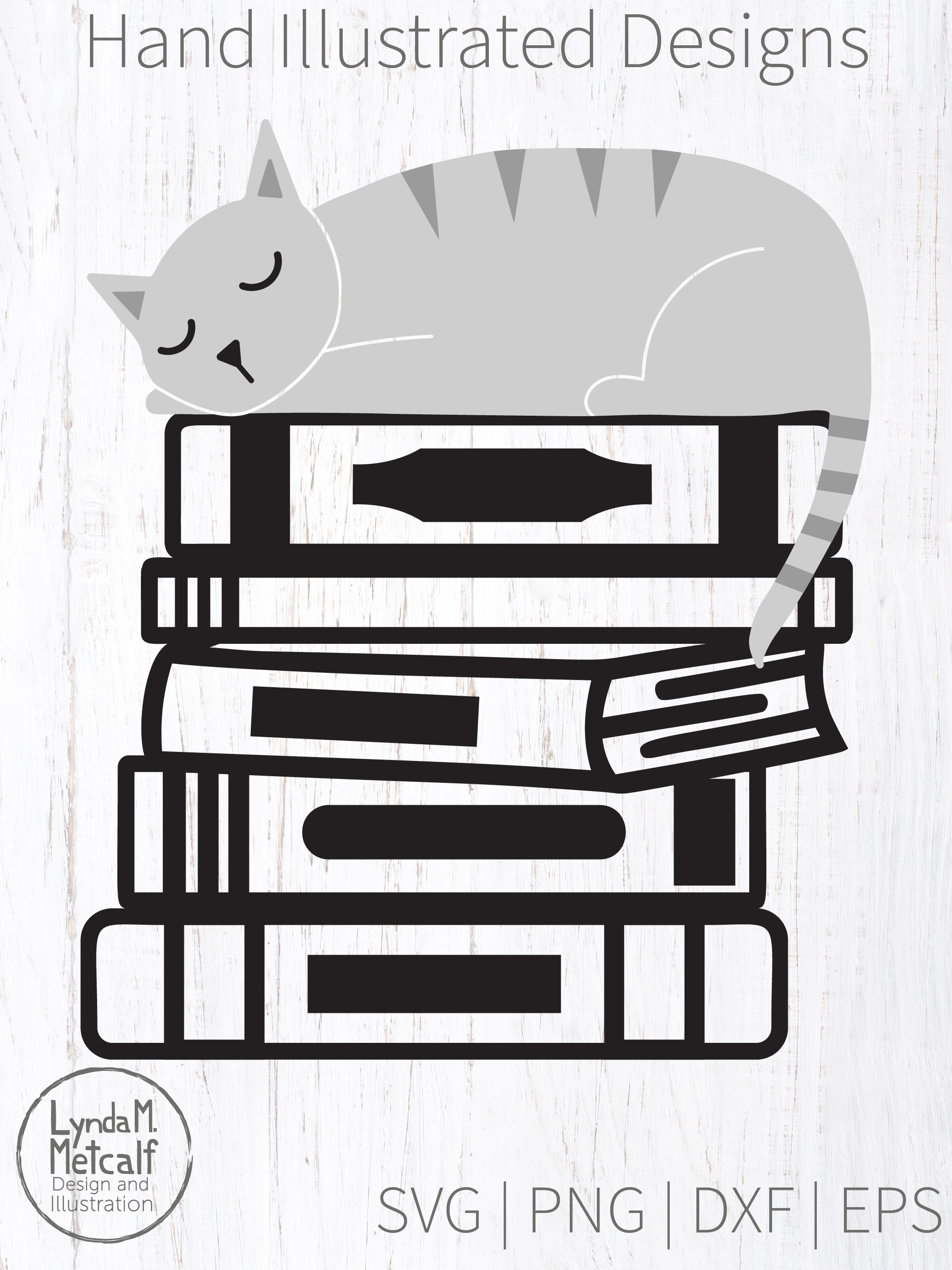 Sleeping Cat on Stack of Books Svg, Book Lover Png