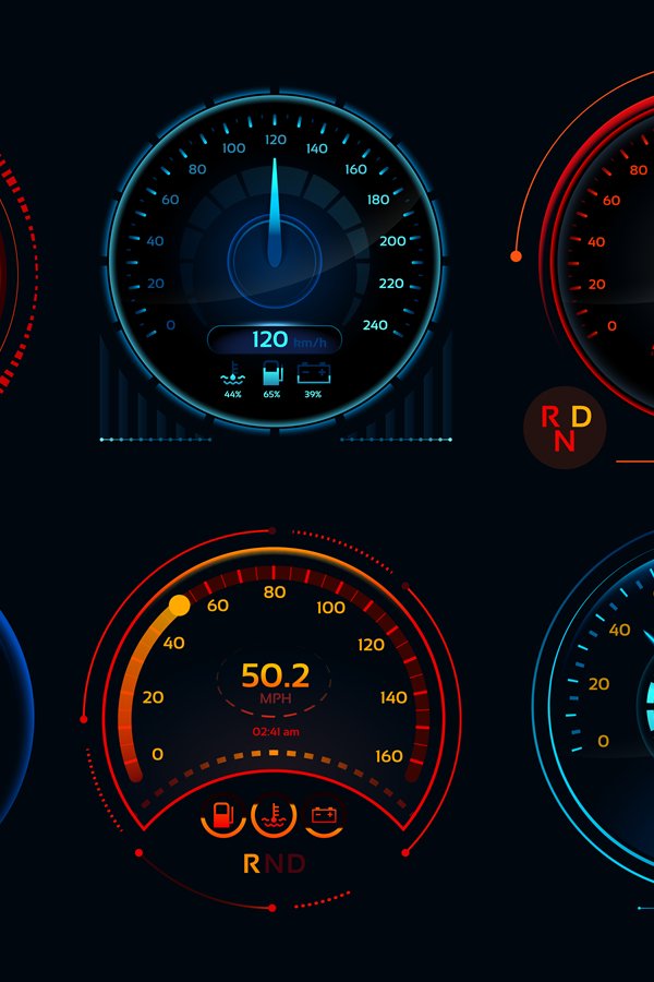Futuristic car speedometer. Speed hud kilometer performance