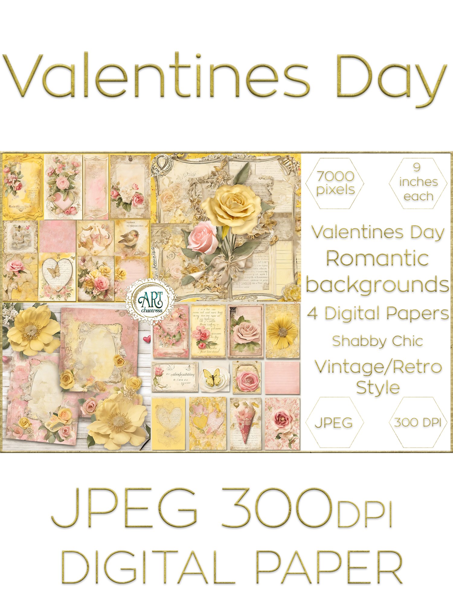 Valentines Day Rose Illustration Digital Paper (3263596)