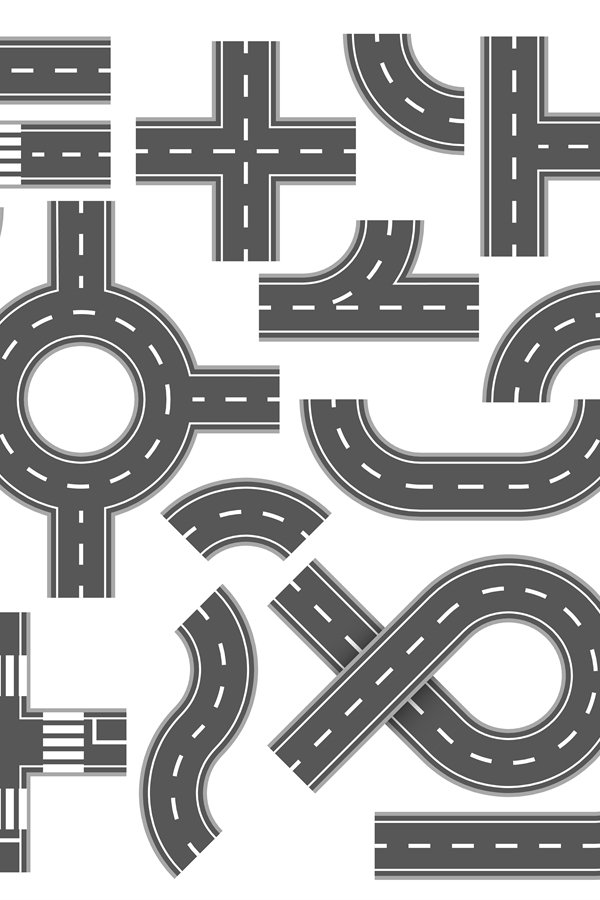 Street and road with footpaths and crossroads. Vector elemen