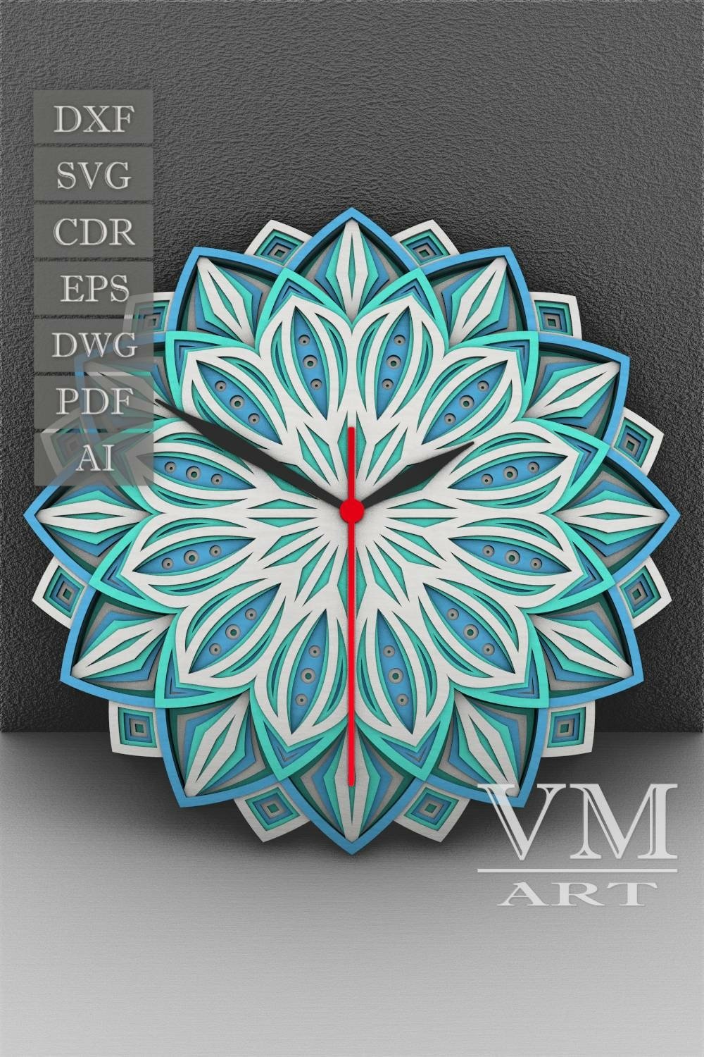 C18 - Layered Wall Clock SVG, Laser cut file Clock Mandala
