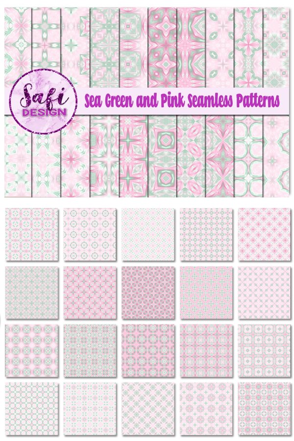 Sea Green and Pink Seamless Patterns Scrapbook Paper