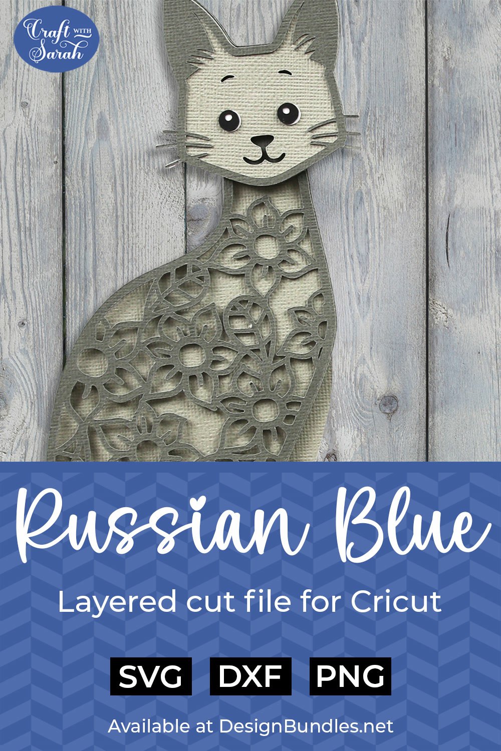 Russian Blue Cat SVG | 3D Layered Russian Blue Cat SVG