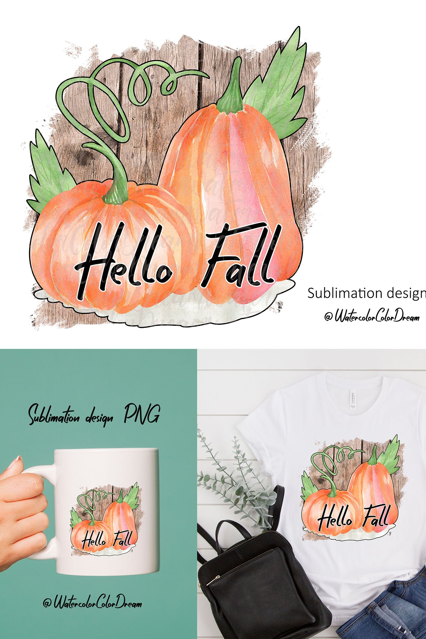 Hello Fall sublimation design. Pumpkin design PNG