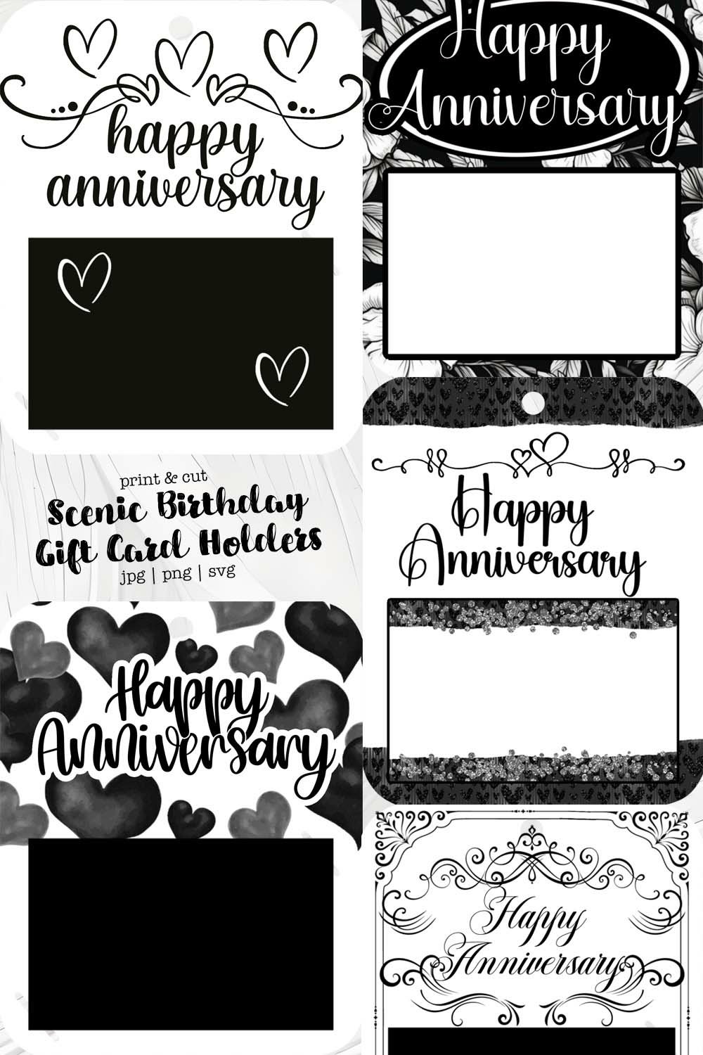 Black &amp; White Anniversary Print &amp; Cut Gift Card Holders